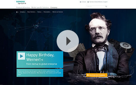 Stránka s prezentací k výročí 200 let narození vynálezce a podnikatele Wernera von Siemense. Zdroj: Siemens